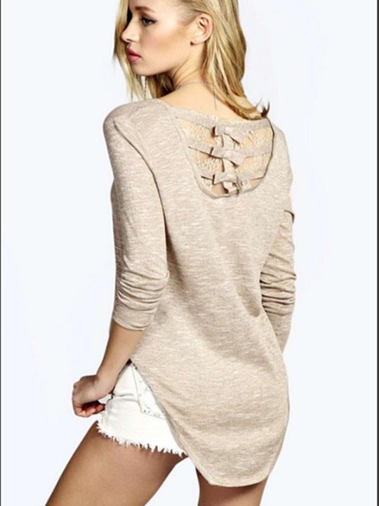 Damemode Blonder-syning Bluse Langærmet asymmetrisk forneden Casual Chiffon-toppe