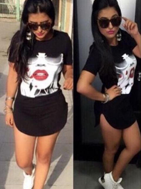 Kvinnors korta ärmar Beaty Print Casual klänning Slim Fit svart sportklänning baseball T-shirts