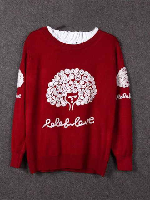 Efterår Vintermode O-hals Langærmet trætrykt varm striktrøje