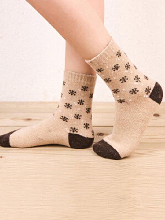 Nýtt haust og vetur The Rabbit Ullarsokkar Snjókornamynstur Þykkaðir hlýir sokkar fyrir konur