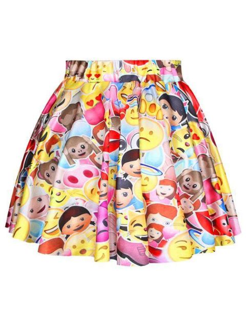 Sumartíska Emoji stafrænt prentun með háum mitti A-lína flared skater lítill pils