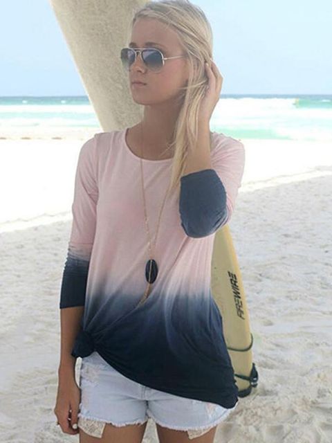 201509automne Femmes Automne Mode Doux À Manches Longues Slim Casual Tops T-shirt Chemisier Basique