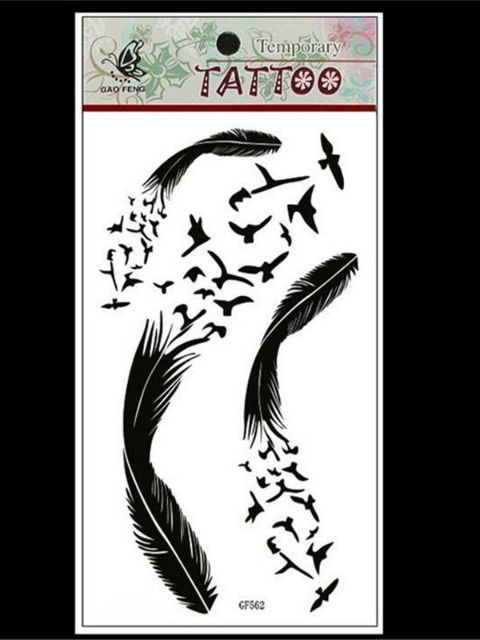 Mode gås fjäder svart tatuering klistermärken dekaler tillfällig tatuering