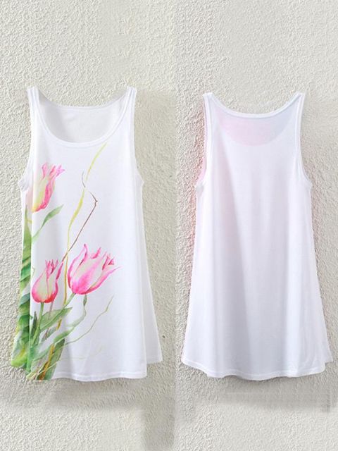 Kesätyylinen naisten muoti Hihaton kukka 3D-painettu puseropaita Vest Tank Topit