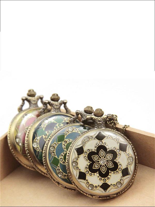 Vintage Unique grande surface dorée grande fleur époxy hommes femmes collier montre de poche