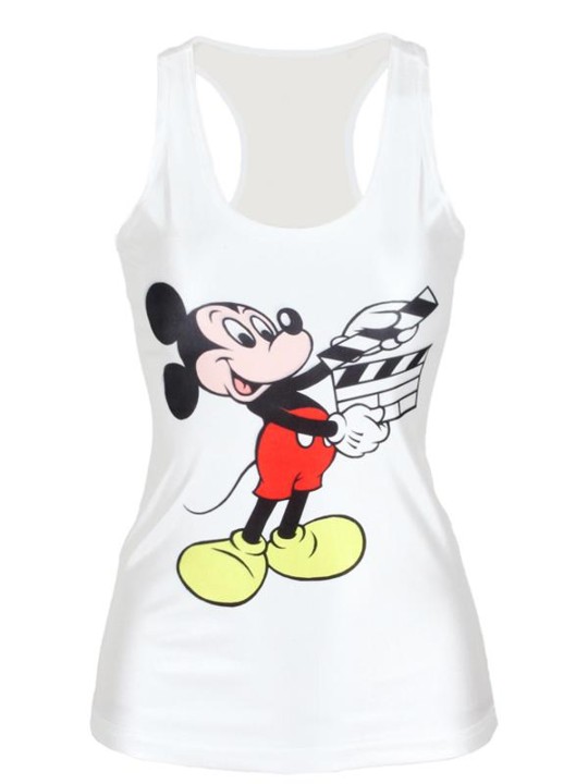 Moda de verano de las mujeres 3D Digital Cartoon Mickey Mouse Print sin mangas chaleco de moda Slim Tanques T-shirt