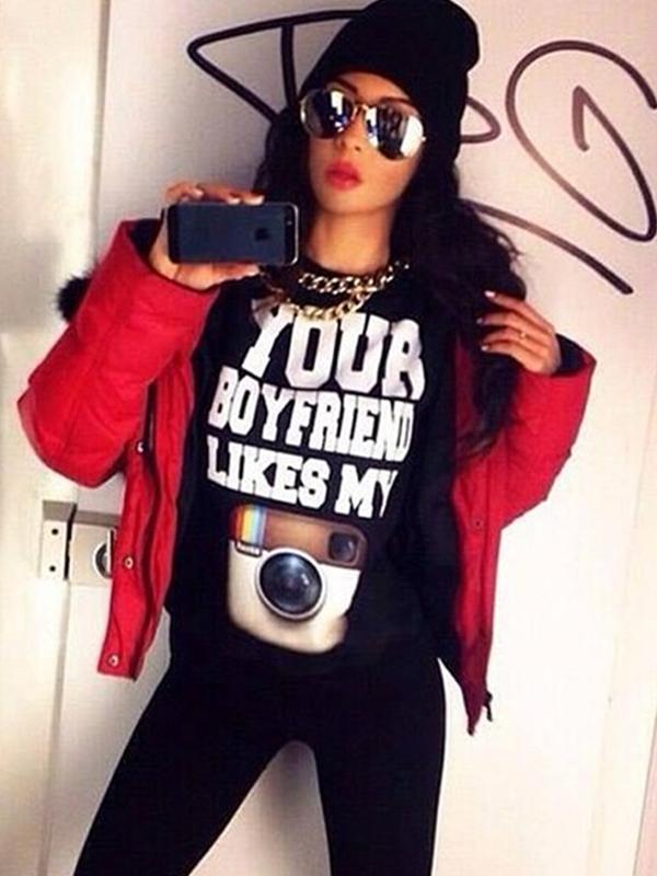 Letras 3D das mulheres Imprimir em torno do pescoço T-shirt Tops de algodão de manga curta