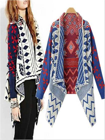 Rétro Femmes Automne Hiver Imprimé Aztique Glands Géométriques Irréguliers Pulls Cardigan Châle