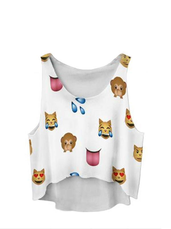 Mulheres sem mangas Loose Shirts Tank Tops Emoji Face Digital Impresso Vest