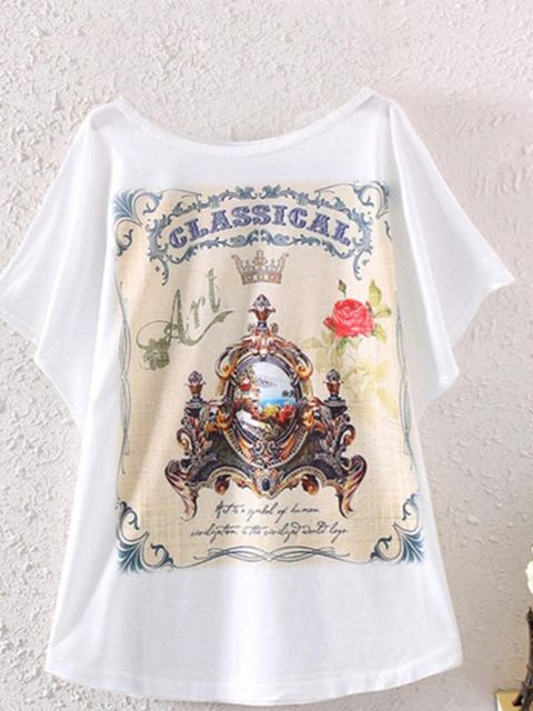 Women Fashion Bat Sleeve Baroque Rose 3D Printed Loose Blouse Shirt Vest Tank Tops