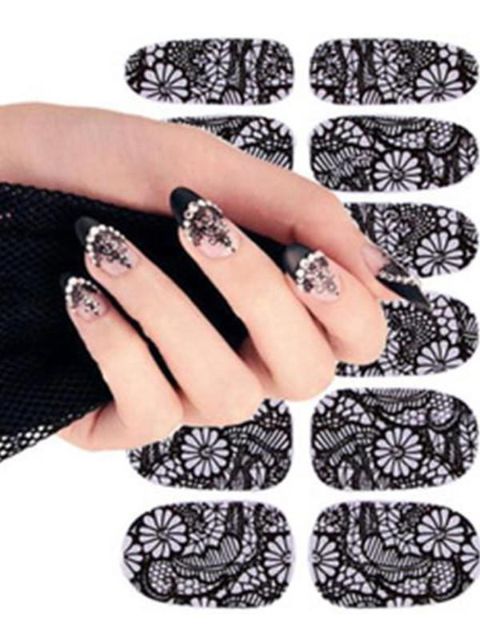 Kvindemode 3D sort neglekunst Tips Klistermærker Negle DIY Design Manicureoverføringsbilleder Neglekunstoverføringsbillede / tatovering / klistermærke