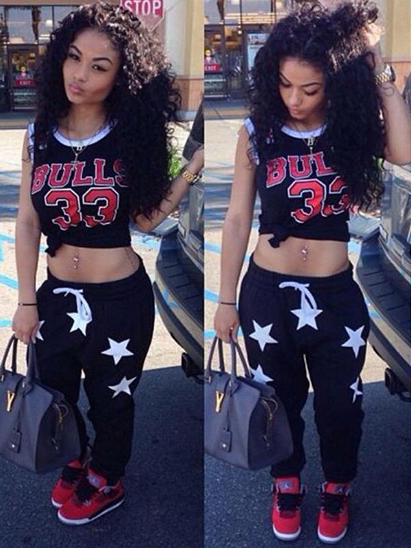 Frauen-2pcs Zahl-Druck-Hipster-Sleeveless Sport-Klage-Behälter und Harem Pants Street Style