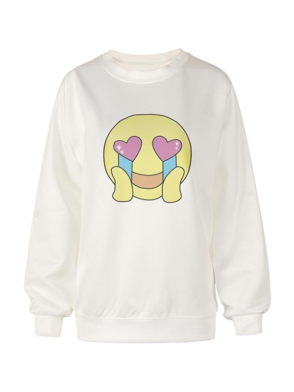 Casual Lindo estampado Digital Emoji cara amorosa Rebordear sudaderas con capucha Sudadera Pullover para mujer Ropa deportiva