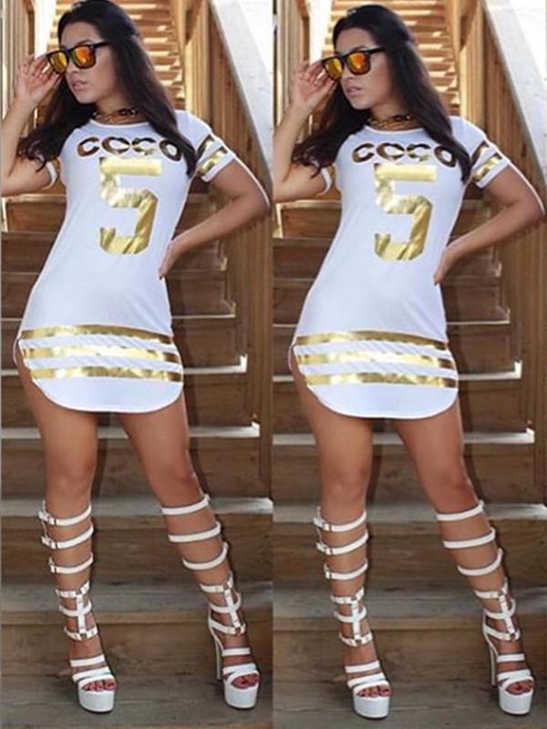 Las mujeres de bronce letras Print Casual Dress 2015 Las nuevas negro deportivas Dress Club Dress