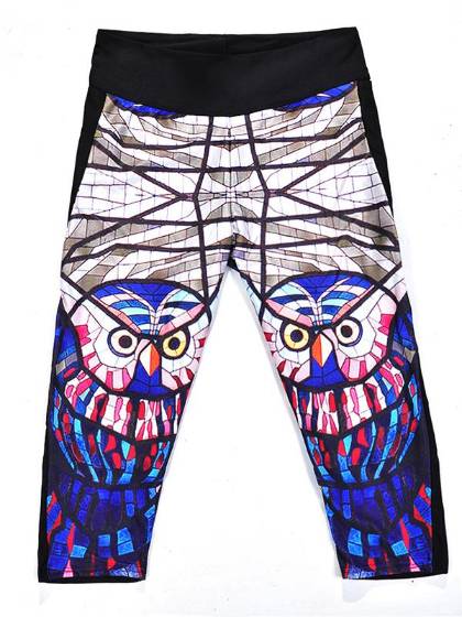 Las nuevas fibras de poliéster para mujer elásticos impresión digital búho levantan las caderas de talle alto 3/4 polainas para ejercicio de la aptitud del entrenamiento de la yoga