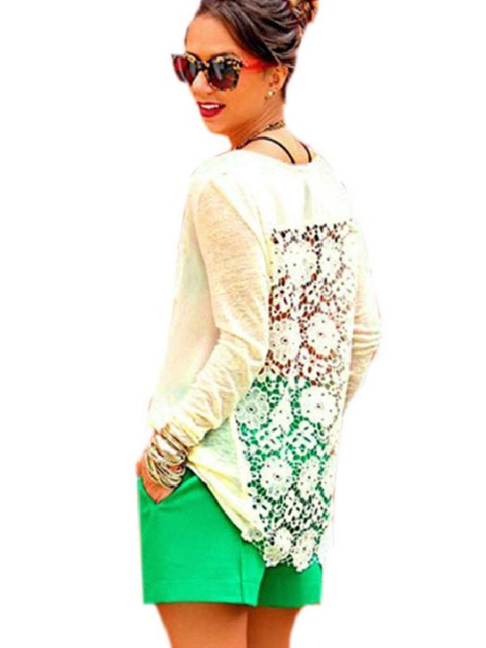 Nouveau automne Style coréen Sexy dentelle évider dos chemise à manches longues décontracté Slim sweat pulls