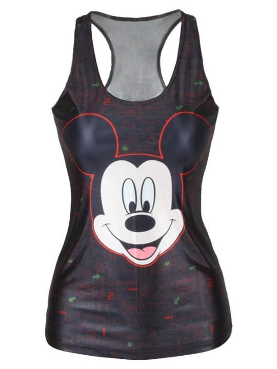 Moda de verano de las mujeres 3D Digital atractivo Cartoon Mickey Mouse Imprimir sin mangas chaleco de moda Slim Tanques T-shirt