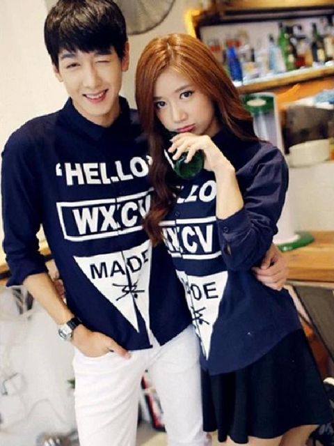 Unisex mode hot salg par elskere mode løs slim shirt langærmede toppe