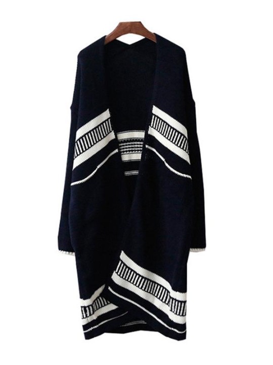 Neuer koreanischer Art-Frauen-langer dünner Streifen-warme Verdickung stricken Strickjacke beiläufige Wolljacke-Jacke