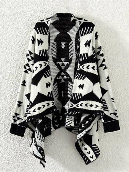 Veste en tricot à motif de diamant géométrique irrégulier pour femmes Poissons Cardigan Châle