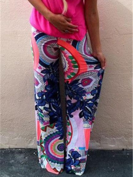 Mode Blumendruck Harem Casual Hosen Lose Elastische Hohe Taille Breite Bein Palazzo Hosen Hosen