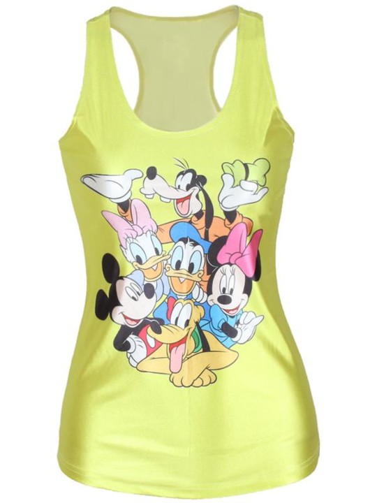 Mode d&#39;été pour femmes 3D numérique parfait dessin animé Mickey Mouse Donaldduck imprimer sans manches mince mode gilet réservoirs T-shirt