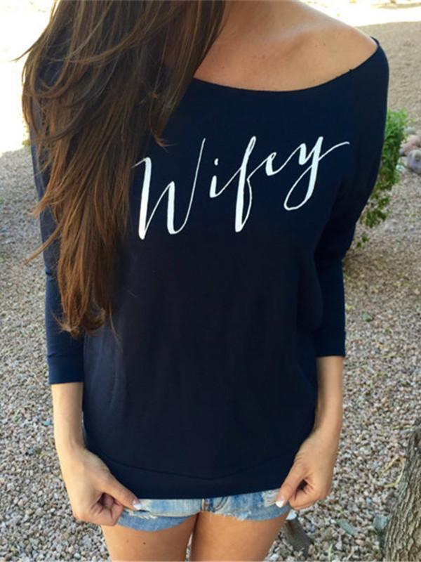 201509hátíð Kvenna bréfprentun T-skyrta með langerma Bómullarbolir 4 stærðir