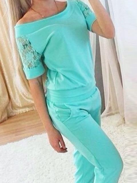 Kynþokkafullar saumaðar íþróttaföt kvenna, stuttar ermar, jogger peysutoppar og slim fit buxur