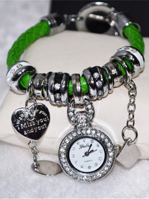 2015 moda nueva personalidad tejida correa de cuero relojes de diamantes pulsera colgante reloj de pulsera para mujer