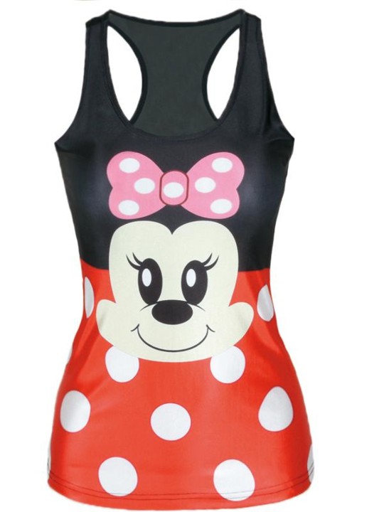 Moda de verano de las mujeres 3D Digital Cartoon Mickey Mouse Print sin mangas chaleco de moda Slim Tanques T-shirt