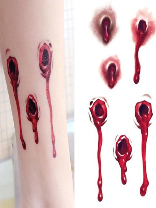 Etiquetas engomadas del tatuaje de Halloween Cosplay calcomanías disparar disparar Agujeros de sangrado tatuaje temporal arte corporal
