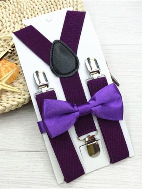 Kinder Kinder Jungen Mädchen Clip-on Volltonfarbe Hosenträger elastische verstellbare Hosenträger mit Fliege