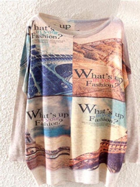 Kvinnamode Långärmad landskap Tryckt lös blusskjorta Västlinne