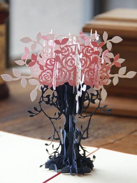 Paper-Cut Blumen Baum Kreative 3D Grußkarten Handgefertigte Hollow-Out Klappkarte Blumentopf Postkarten