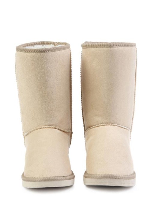 Bottes d&#39;hiver pour femmes décontractées chaudes en fausse fourrure de daim mi-mollet plat épaissir chaussure de botte sans lacet Tube moyen bottes de neige