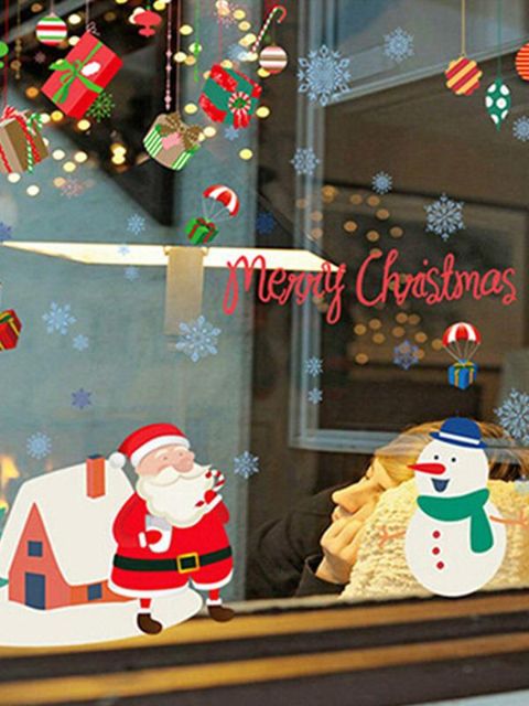 Merry Christmas Home Decoration Tree Snowflake Santa Pegatinas de regalo Pegatinas de ventana de pared