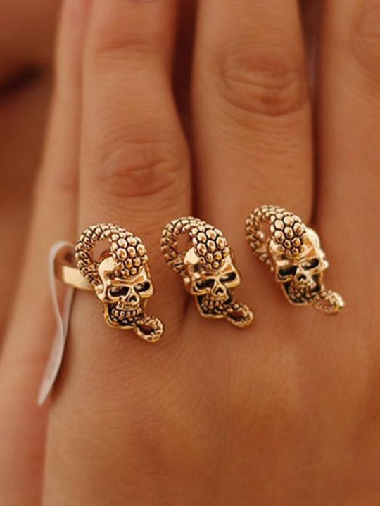 Unisex pönk stíll Bicyclo opnunarhringir höfuðkúpa beinagrind Snake Shape fingur hringir