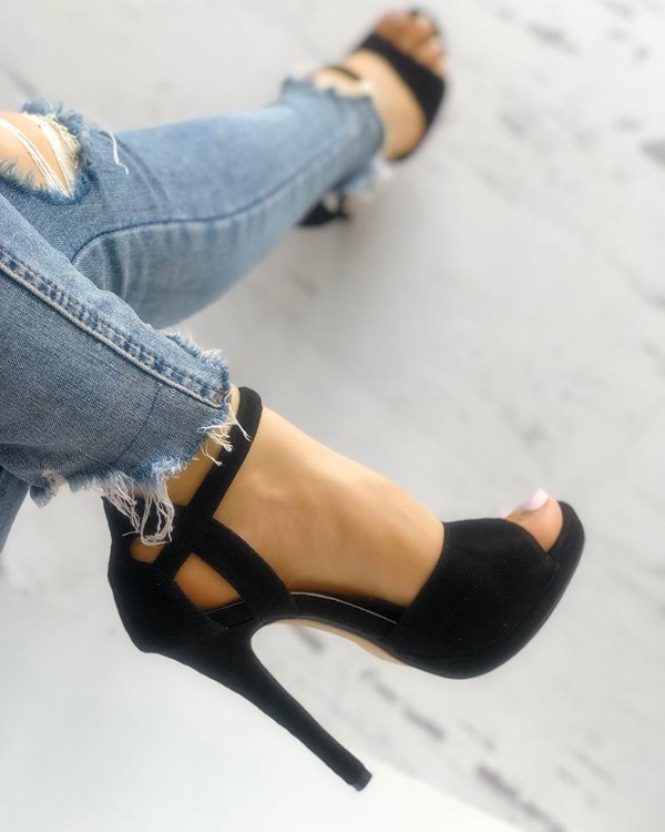 Suede Buckled Cutout Stiletto Heels