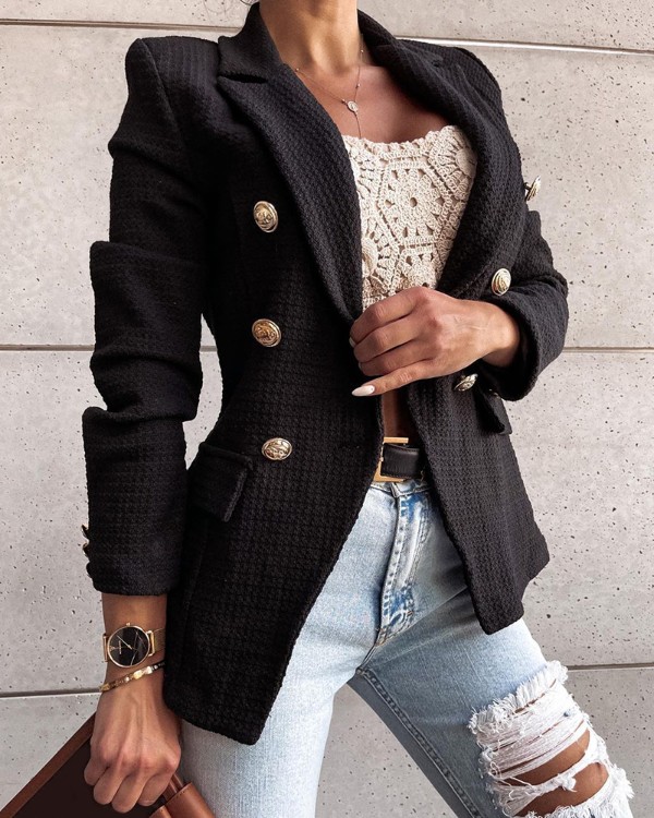 Double Breasted Pocket Design Blazer Coat