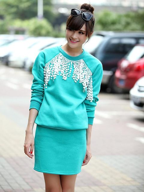 Mode Enkel Sportstil Baseballuniformer Fritidsdräkt 2 stycken Bomullsvingsmönsterblus + Kort omslagen kjol