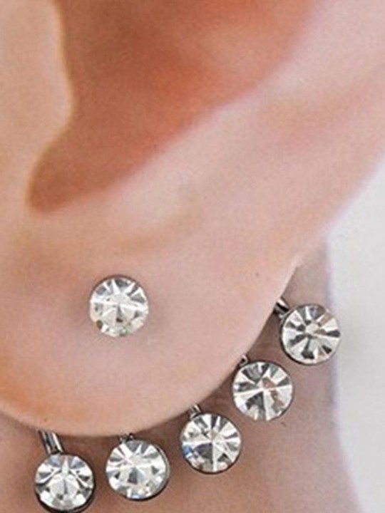 Ny 1 stk Krystalørmanchet Ny sølvstjerne Rose Blomst Diamante Brusk Ørering