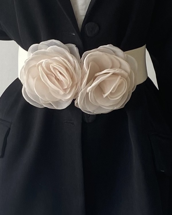 Wide Elastic Flower Belt Strechy Waist Cinch Belt
