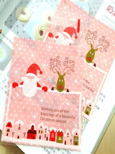 Lím jólasveinamynstur OPP töskur Sellófan jólagjafir Smákökur Kökugjöf Nammi skrautvörur