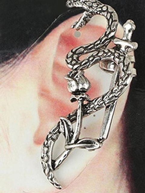 Moda para mujer Nueva personalidad Punk Style Gothic Cross Snake Design Clip para el oído Ear Stud Pendientes