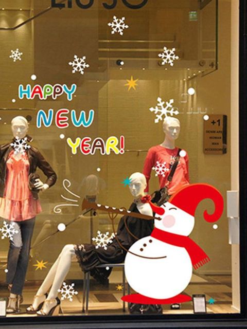 Merry Christmas Happy New Year Home Decoration Cute Snowman Shape Stickers Wall Window Stickers