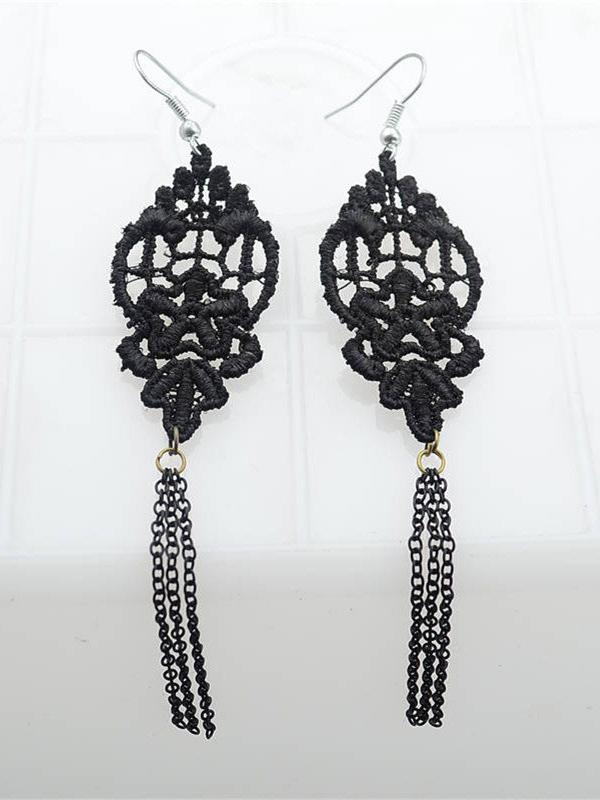 Wholesale Winter Series Black Lace Long Earrings Tassel Design Earrings Drop Earring for Women Gothic Women Accessories