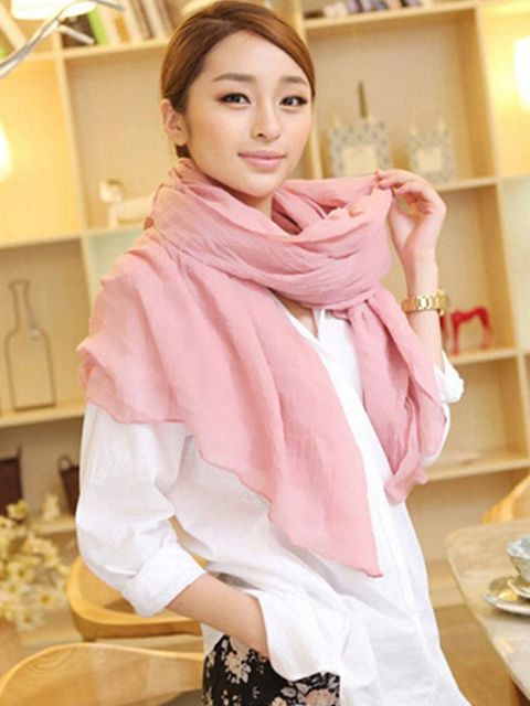 Mode Dam Höst Vinter Mjuk Bomull Enfärgad Långa Varma Halsdukar Voile Sjal Strandhandduk Solskyddsmedel