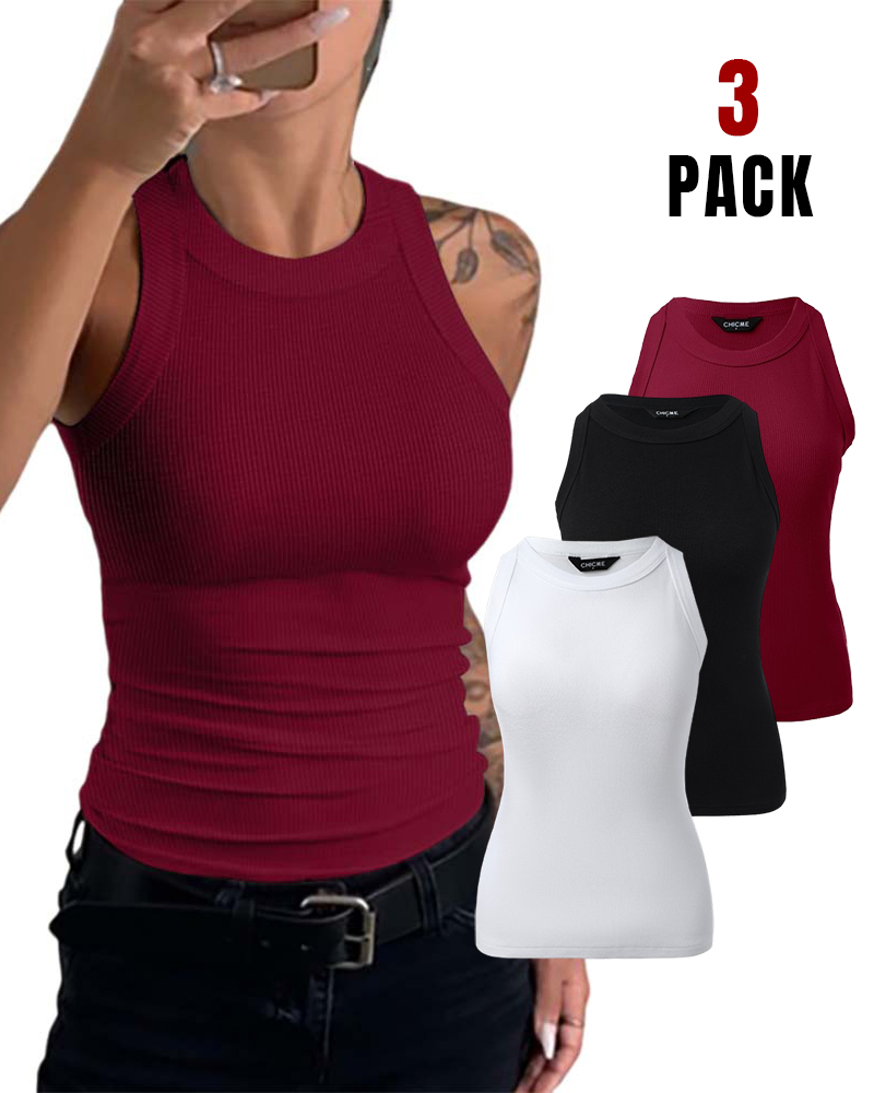 3-Pack Knit Round Neck Thick Strap Racerback Tank Tops(Without Pads)