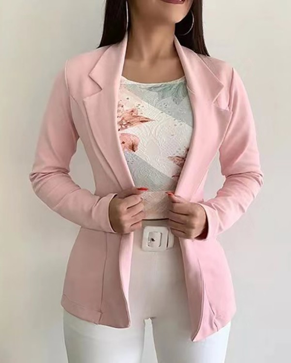 Plain Long Sleeve Blazer Coat