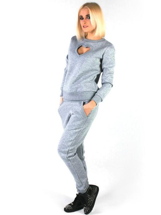 Hjärtform för kvinnor ihåligt Sportdräktset Sweatshirt + Casual Byxdräkt